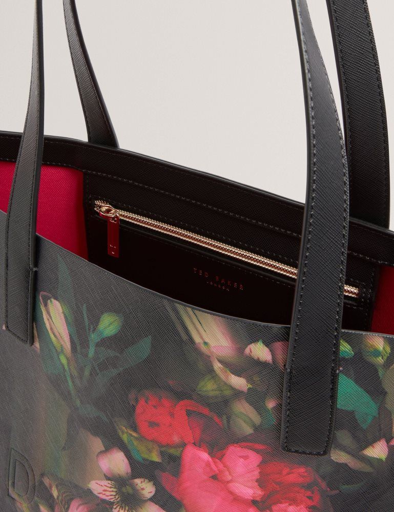 Ted Baker Saliina - Floral Print Wide Icon Tote Bag Noir | 035762-NGJ