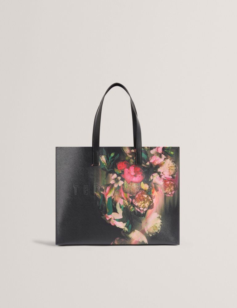 Ted Baker Saliina - Floral Print Wide Icon Tote Bag Noir | 035762-NGJ