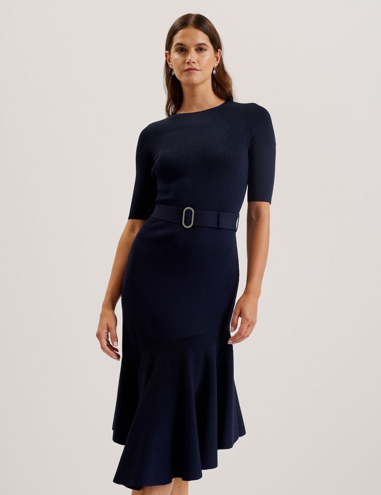 Ted Baker Samalee - Flippy Hem Knitted Midi Dress With Belt Bleu | 418539-VLU