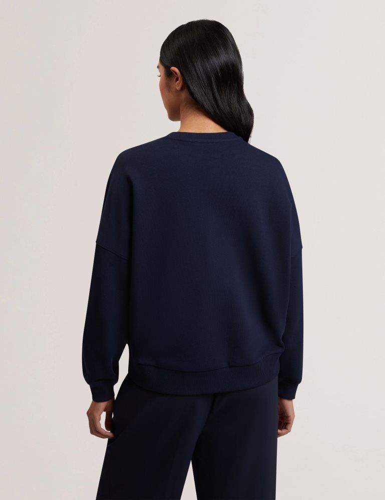 Ted Baker Sanderr - Tufted Floral Graphic Cotton Sweatshirt Bleu Marine | 837506-QTH