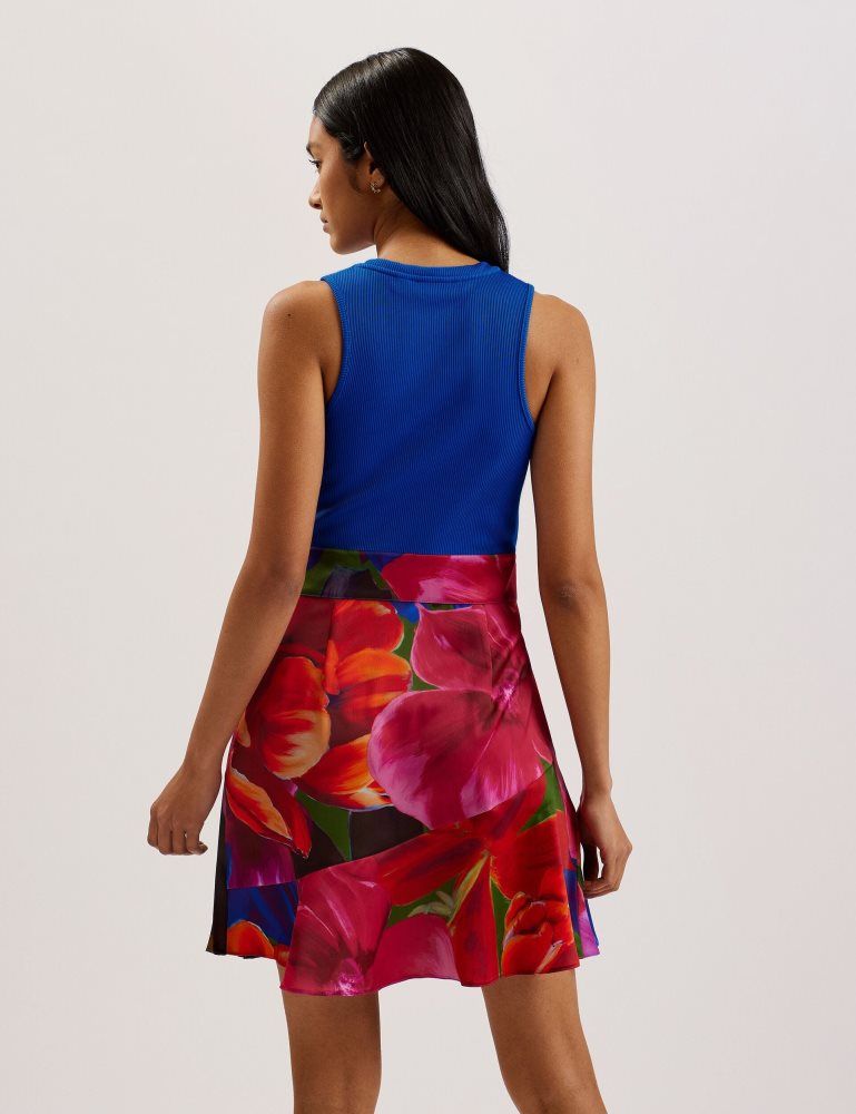 Ted Baker Sandiyy - Printed Pleated Mini Dress With Knit Bodice Bleu | 032196-JDH
