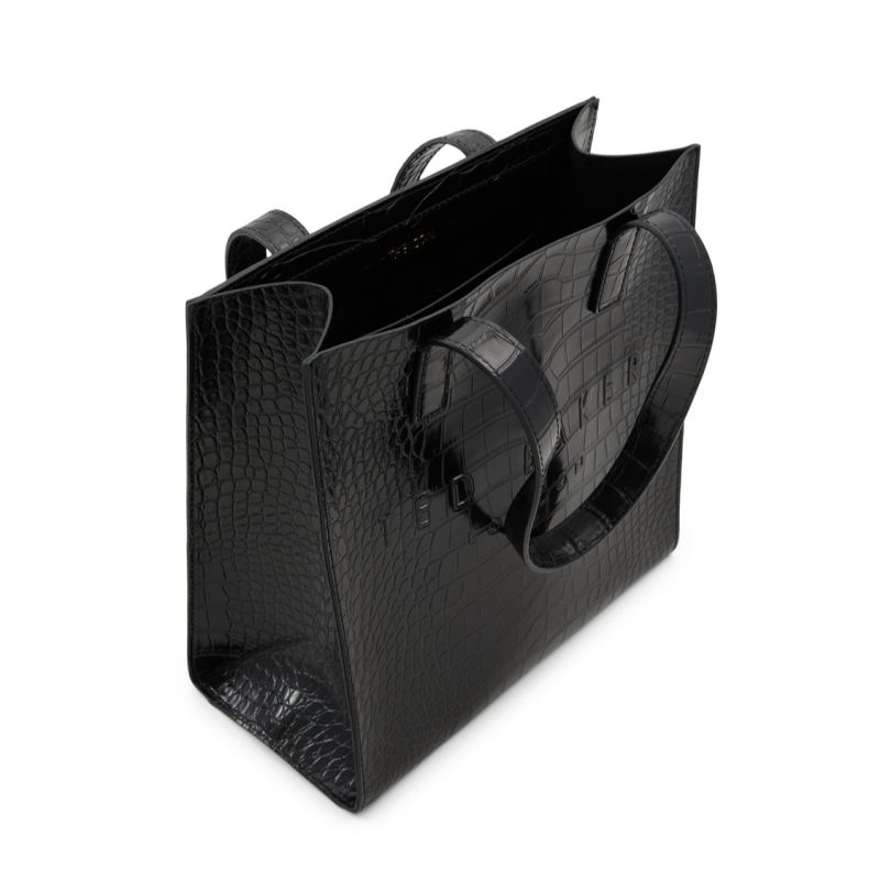 Ted Baker Seacon - Croc Texture Small Icon Tote Bag Noir Blanche | 157830-BUE