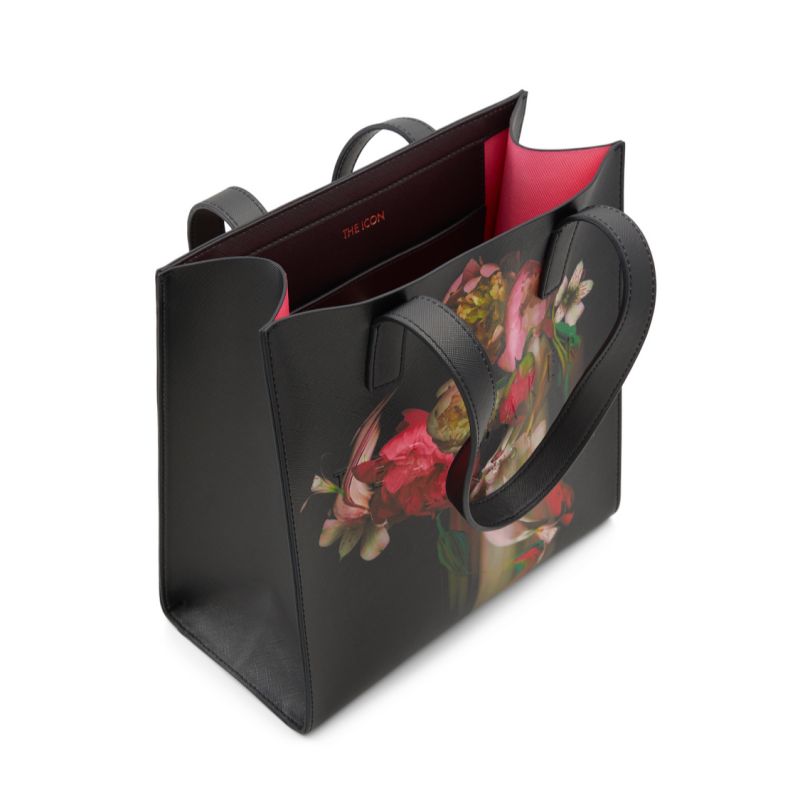 Ted Baker Seacon - Floral Pu Leather Small Icon Tote Bag Noir | 591387-CKG