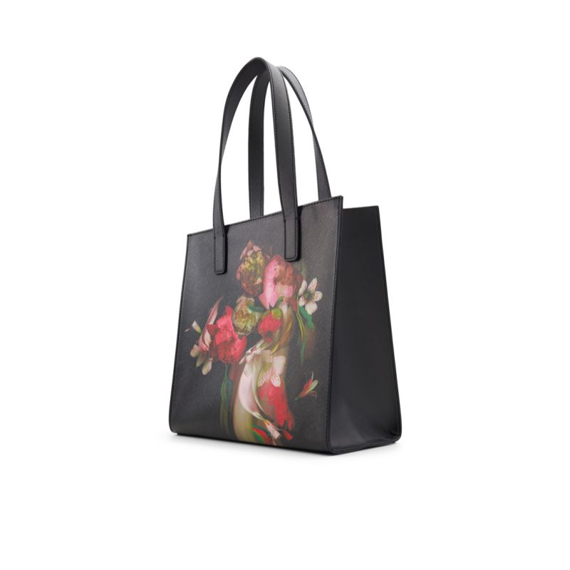 Ted Baker Seacon - Floral Pu Leather Small Icon Tote Bag Noir | 591387-CKG