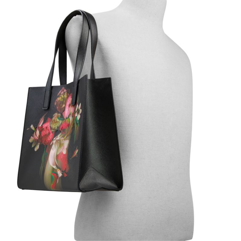 Ted Baker Seacon - Floral Pu Leather Small Icon Tote Bag Noir | 591387-CKG