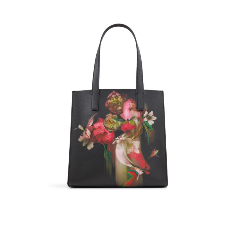 Ted Baker Seacon - Floral Pu Leather Small Icon Tote Bag Noir | 591387-CKG