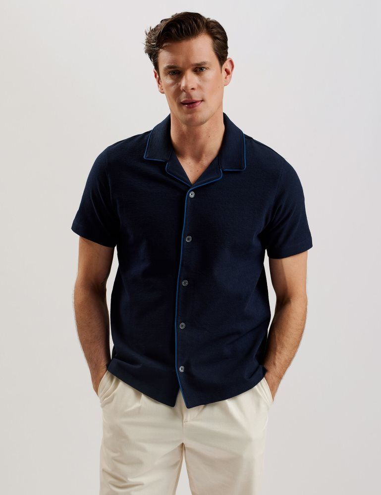 Ted Baker Selar - Short Sleeve Regular Button Through Shirt Bleu Marine | 071649-SDJ