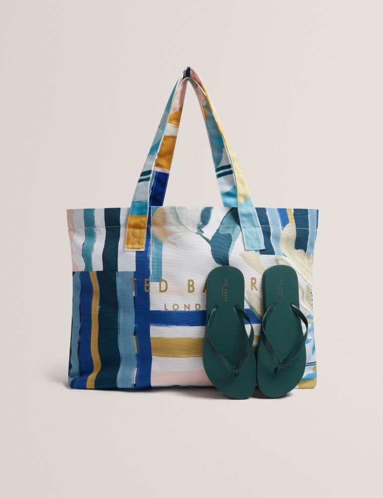 Ted Baker Shelyss - Printed Beach Bag & Flip Flops Set Vert | 106478-KPG