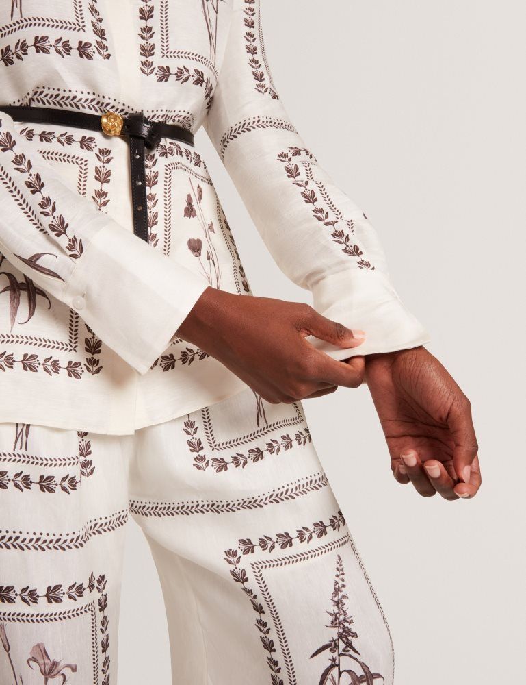 Ted Baker Simcoa - Panel Print Silk Linen Longline Shirt Blanche | 589037-BMX
