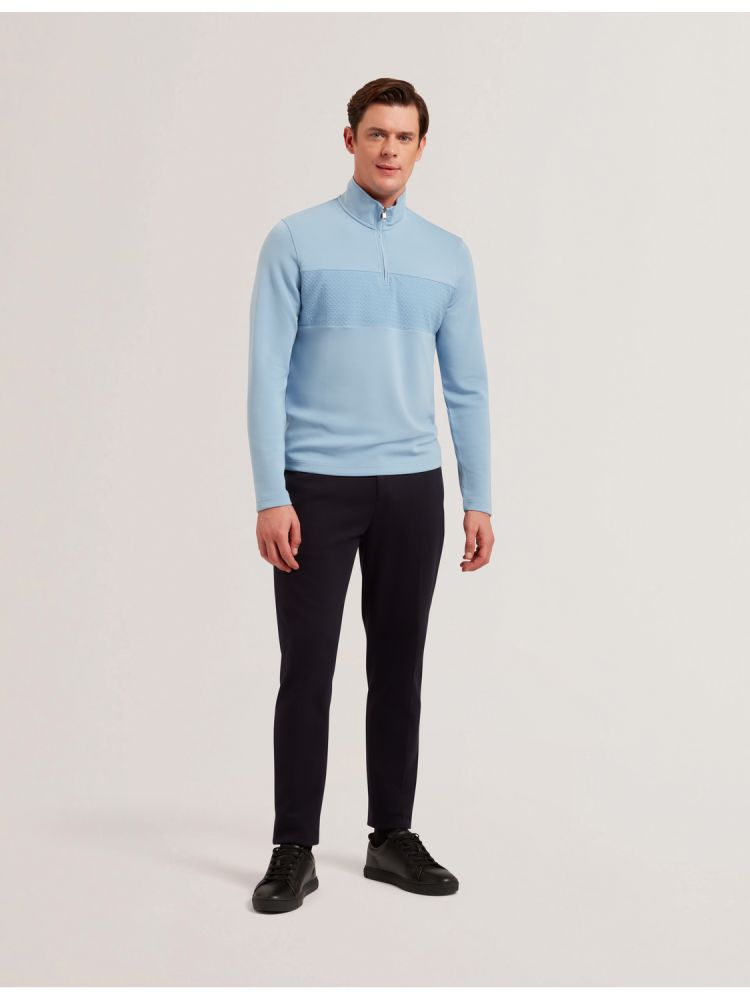 Ted Baker Simonea - Textured Panel Half-zip Modal Sweatshirt Bleu | 867043-YFT
