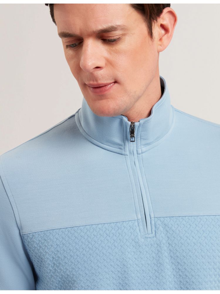 Ted Baker Simonea - Textured Panel Half-zip Modal Sweatshirt Bleu | 867043-YFT