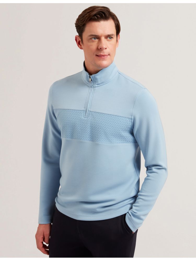 Ted Baker Simonea - Textured Panel Half-zip Modal Sweatshirt Bleu | 867043-YFT