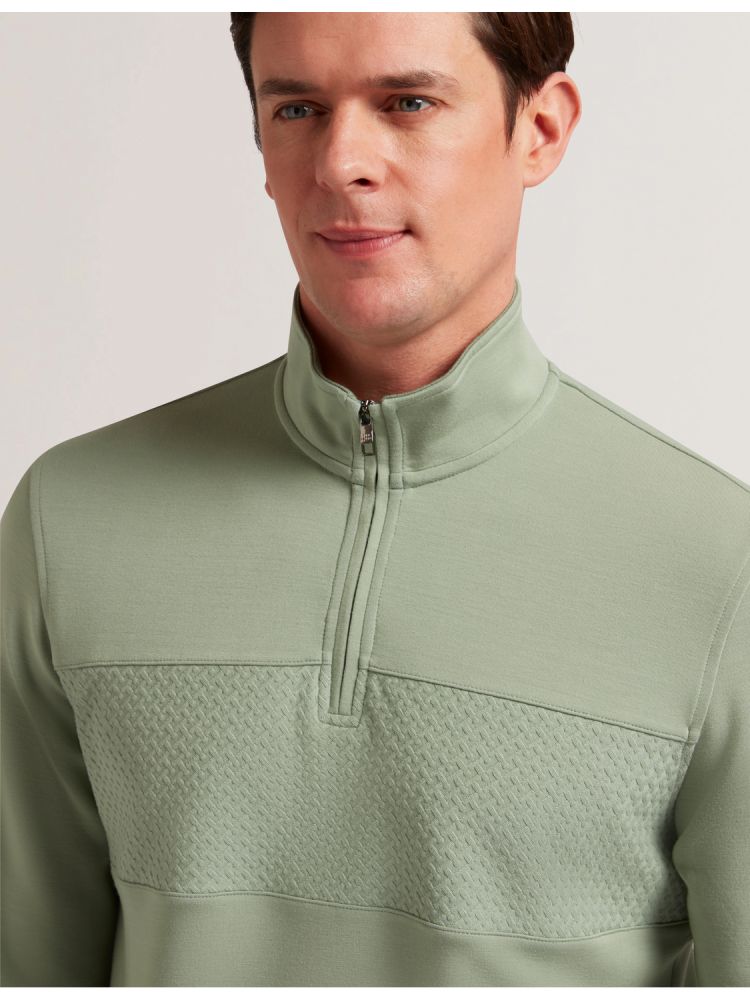 Ted Baker Simonea - Textured Panel Half-zip Modal Sweatshirt Vert | 093254-DQZ