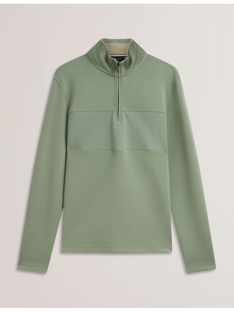 Ted Baker Simonea - Textured Panel Half-zip Modal Sweatshirt Vert | 093254-DQZ