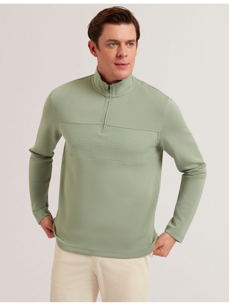 Ted Baker Simonea - Textured Panel Half-zip Modal Sweatshirt Vert | 093254-DQZ