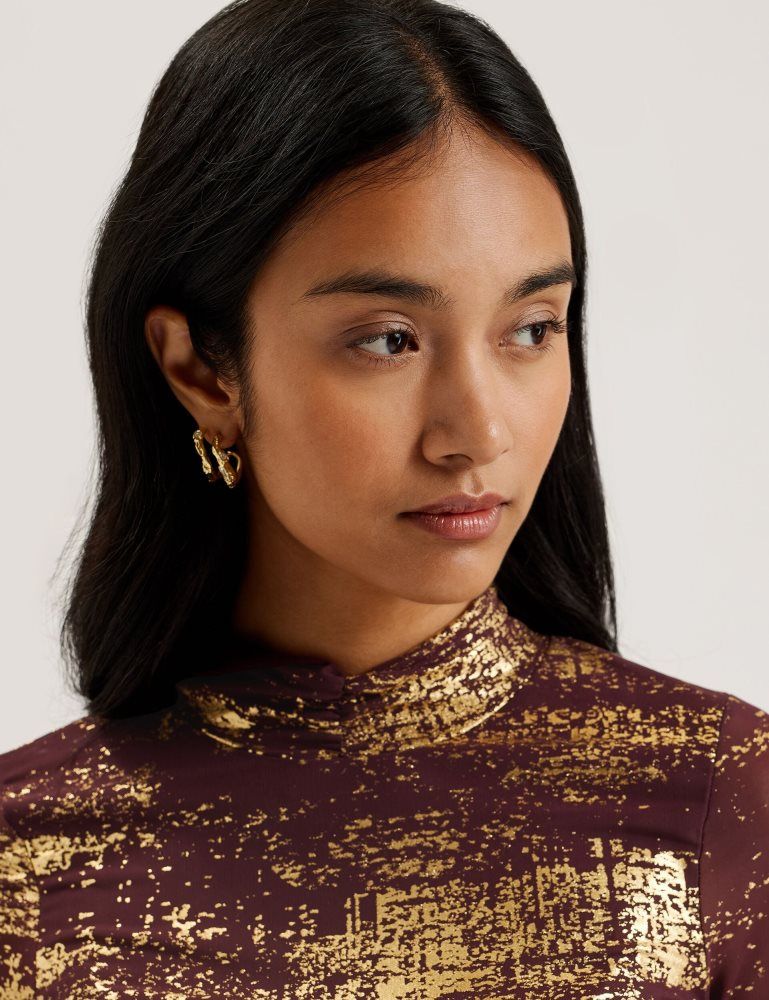 Ted Baker Sofiy - Foil Print High Neck Mesh Top Rouge | 123875-SUO