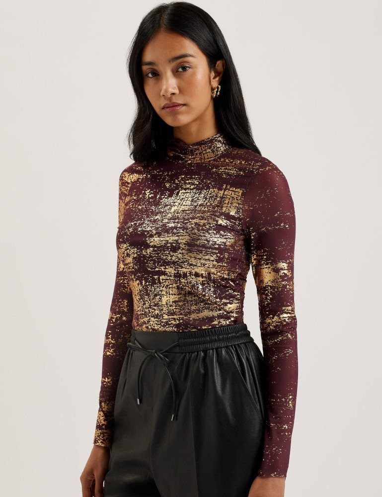 Ted Baker Sofiy - Foil Print High Neck Mesh Top Rouge | 123875-SUO