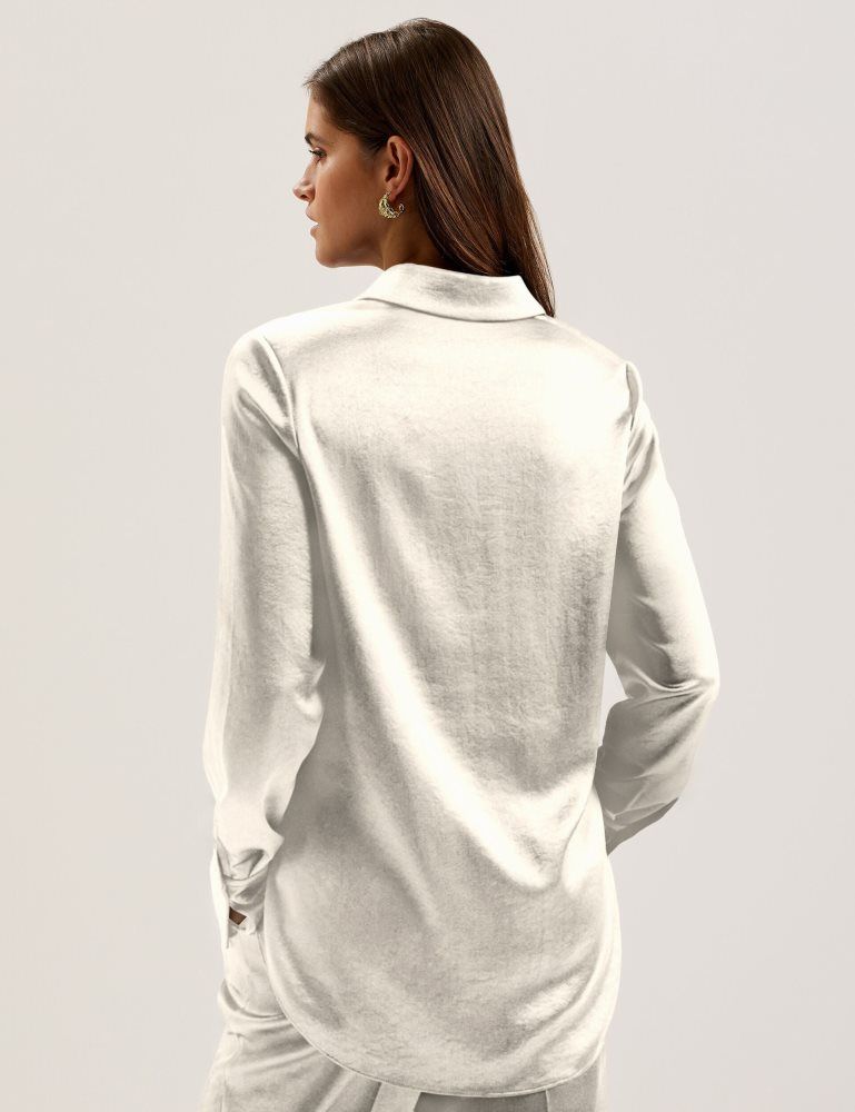 Ted Baker Sonora - Satin Longline Covered Placket Blouse Blanche | 365418-OCK