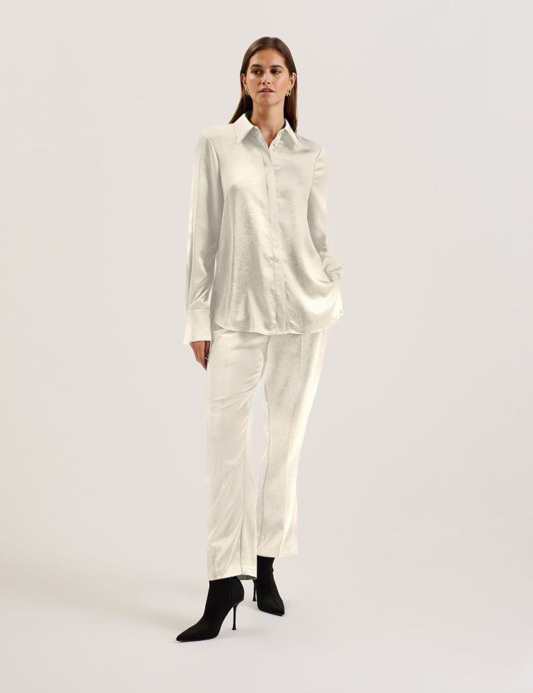 Ted Baker Sonora - Satin Longline Covered Placket Blouse Blanche | 365418-OCK