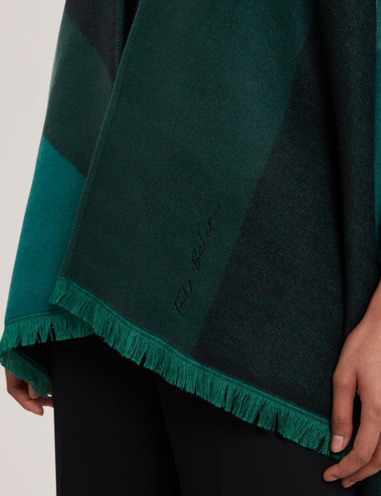 Ted Baker Suffia - Colour Block Buckled Woven Poncho Vert | 168940-QPC