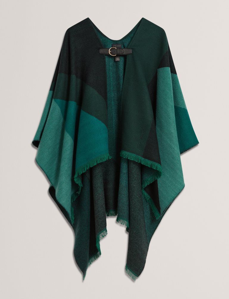 Ted Baker Suffia - Colour Block Buckled Woven Poncho Vert | 168940-QPC
