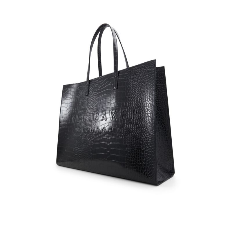 Ted Baker Sukicon - Croc Faux Leather Wide Icon Tote Bag Noir Blanche | 743509-FPL