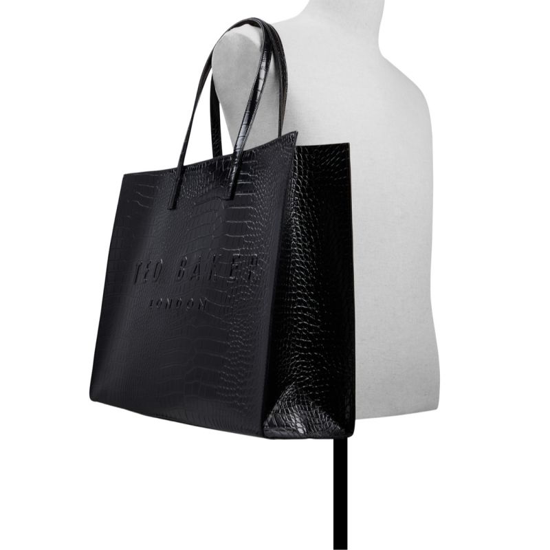 Ted Baker Sukicon - Croc Faux Leather Wide Icon Tote Bag Noir Blanche | 743509-FPL