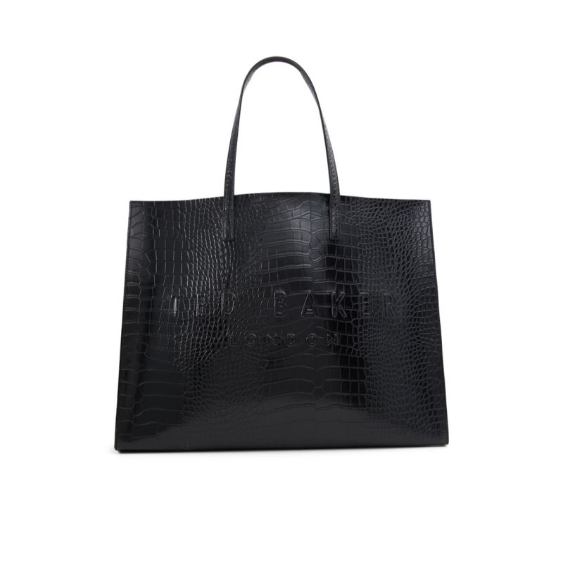 Ted Baker Sukicon - Croc Faux Leather Wide Icon Tote Bag Noir Blanche | 743509-FPL