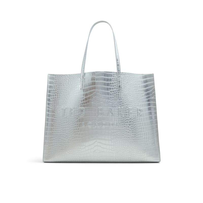 Ted Baker Sukicon - Metallic Croc Texture Wide Icon Tote Bag Platine Violette | 043785-BQD