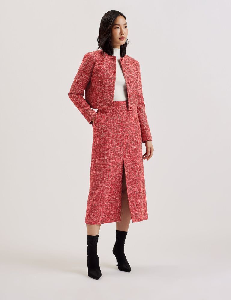 Ted Baker Sumis - Tailored Boucle Midi Skirt With Front Slit Rouge | 521089-JQY