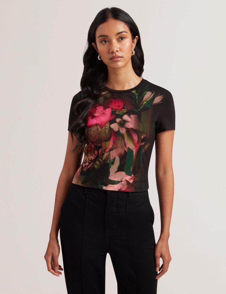 Ted Baker Sunnyy - Blurred Floral Print Slim Fit T-shirt Noir | 854607-ABP