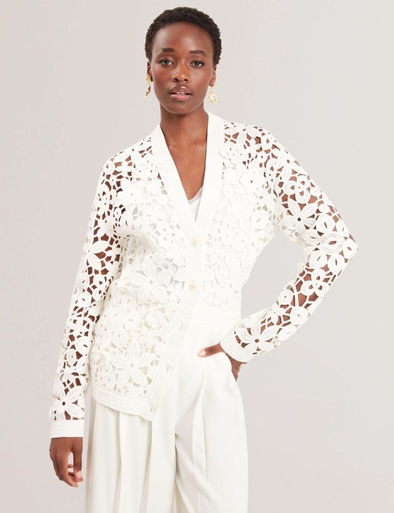 Ted Baker Tarli - Crochet Open Knit Longline Cardigan Blanche | 241953-QIT