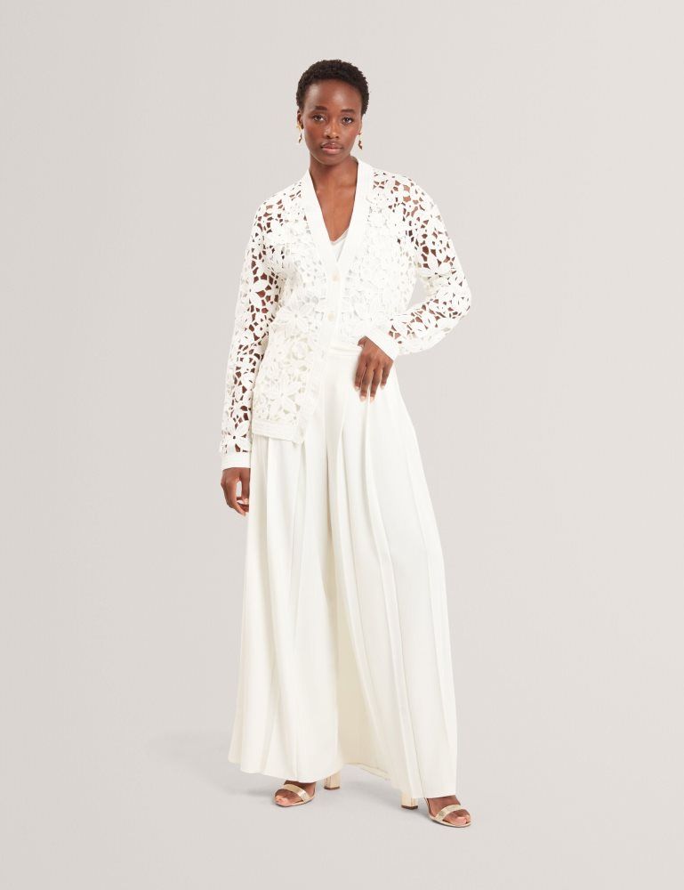 Ted Baker Tarli - Crochet Open Knit Longline Cardigan Blanche | 319284-MSP