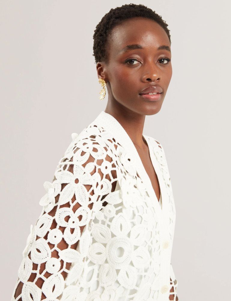 Ted Baker Tarli - Crochet Open Knit Longline Cardigan Blanche | 319284-MSP