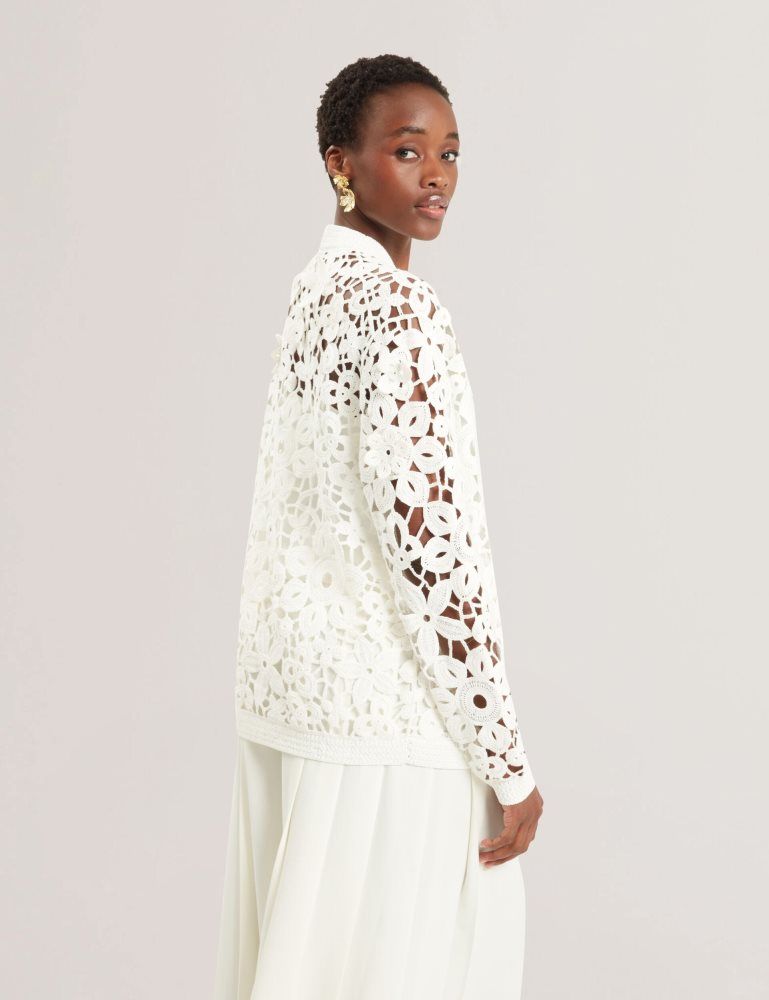 Ted Baker Tarli - Crochet Open Knit Longline Cardigan Blanche | 319284-MSP