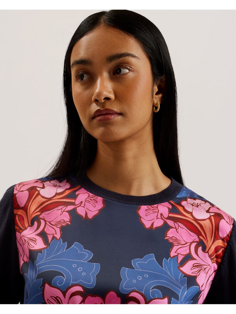 Ted Baker Teanha - Woven Front Printed Jumper Bleu Marine | 742385-IYA
