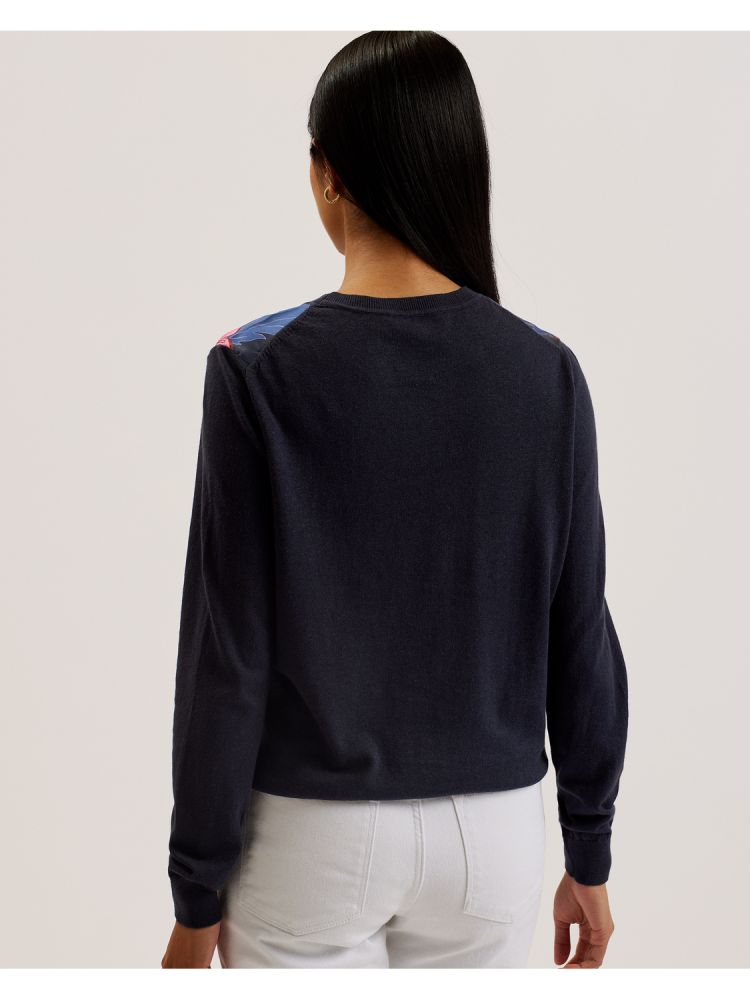 Ted Baker Teanha - Woven Front Printed Jumper Bleu Marine | 742385-IYA