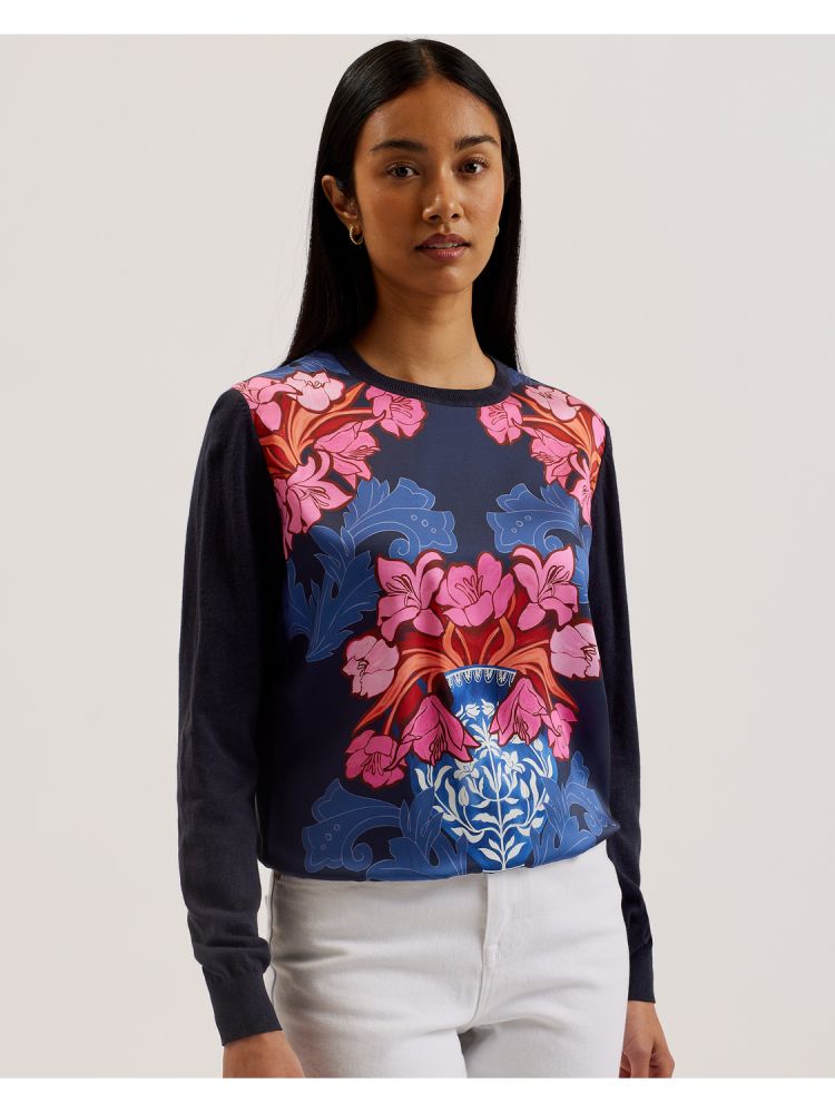 Ted Baker Teanha - Woven Front Printed Jumper Bleu Marine | 742385-IYA