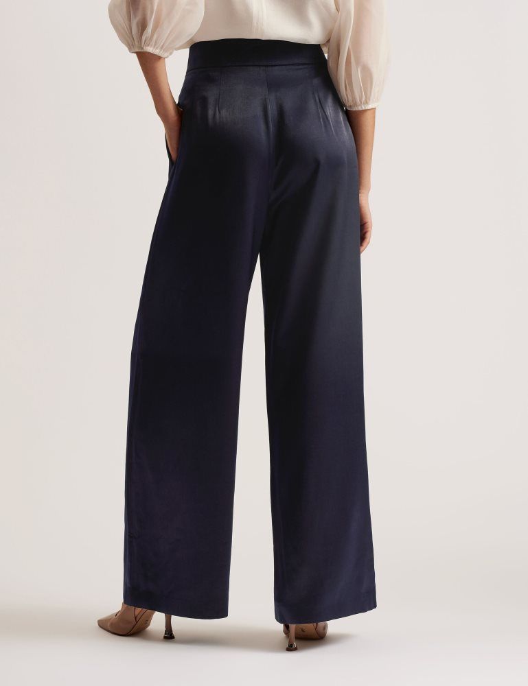 Ted Baker Teerut - Satin Tailored Wide Flood Length Trousers Bleu Marine | 501963-JHD