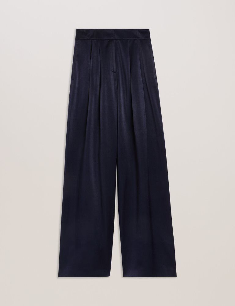Ted Baker Teerut - Satin Tailored Wide Flood Length Trousers Bleu Marine | 501963-JHD