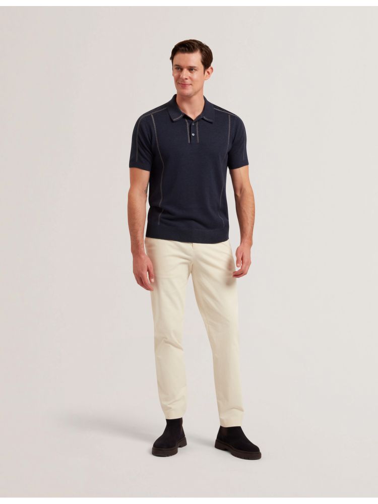 Ted Baker Telle - Stitched Detail Wool Blend Polo Shirt Bleu Marine | 609725-KCR