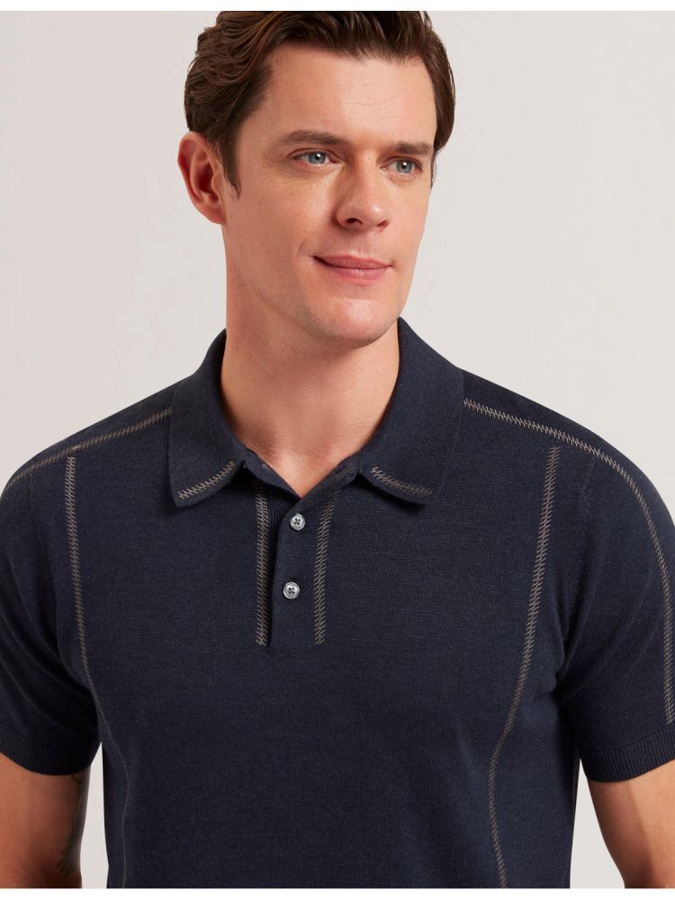 Ted Baker Telle - Stitched Detail Wool Blend Polo Shirt Bleu Marine | 609725-KCR