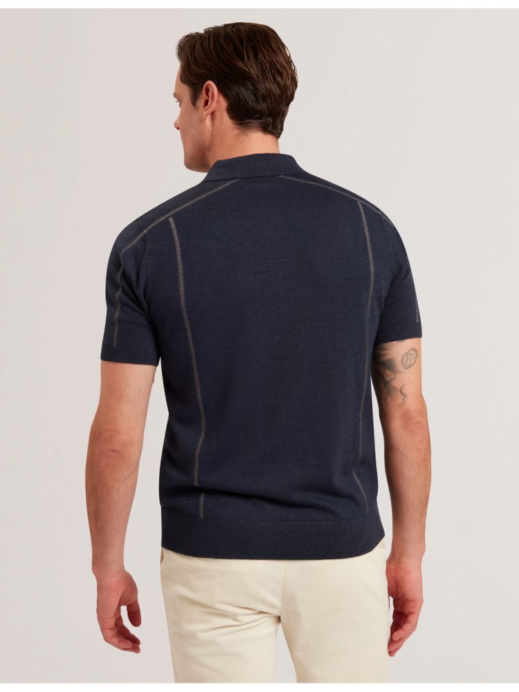 Ted Baker Telle - Stitched Detail Wool Blend Polo Shirt Bleu Marine | 609725-KCR