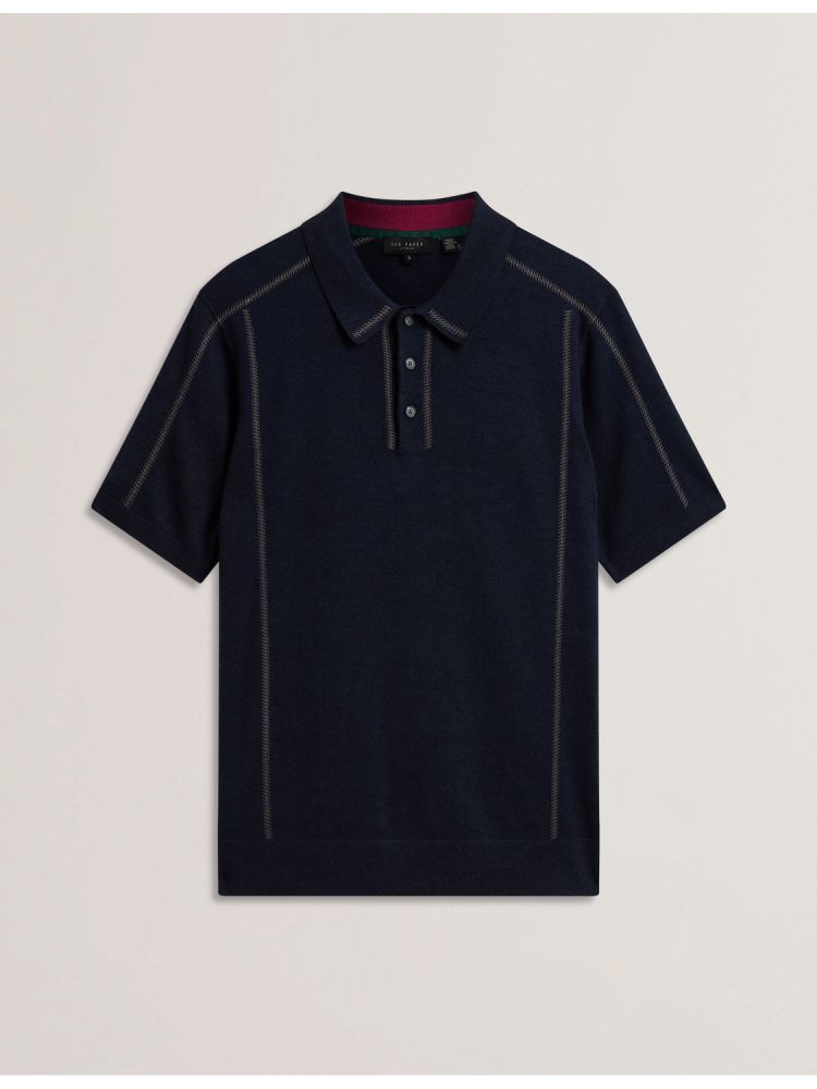 Ted Baker Telle - Stitched Detail Wool Blend Polo Shirt Bleu Marine | 609725-KCR