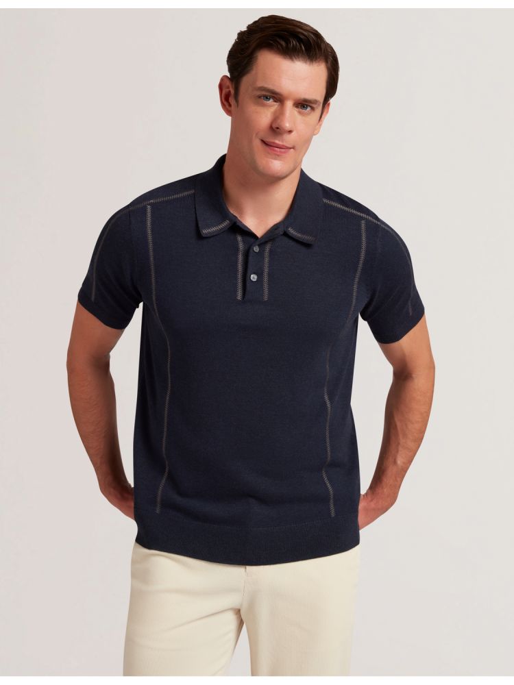 Ted Baker Telle - Stitched Detail Wool Blend Polo Shirt Bleu Marine | 609725-KCR