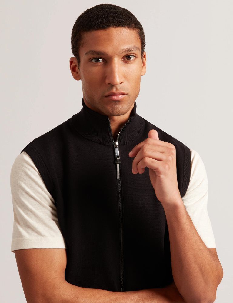 Ted Baker Terince - Zip-through Funnel Neck Gillet Noir | 580271-FVI