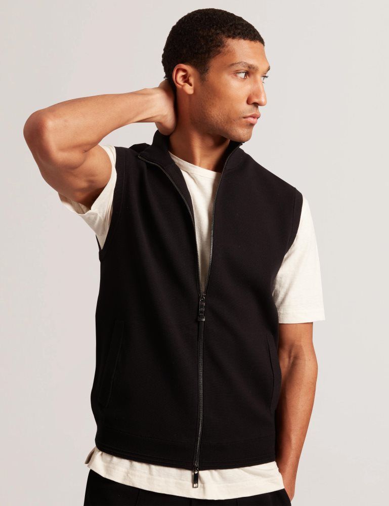 Ted Baker Terince - Zip-through Funnel Neck Gillet Noir | 580271-FVI