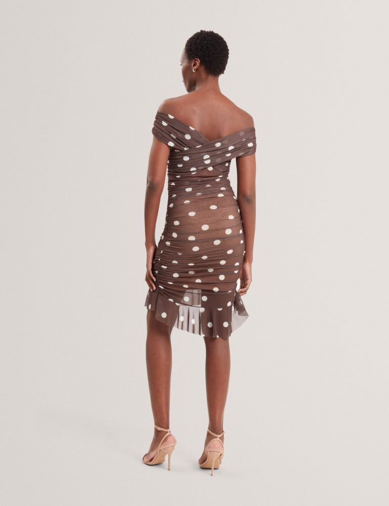 Ted Baker Tildahh - Off-shoulder Polka Dot Mesh Mini Dress Marron | 364152-JEG