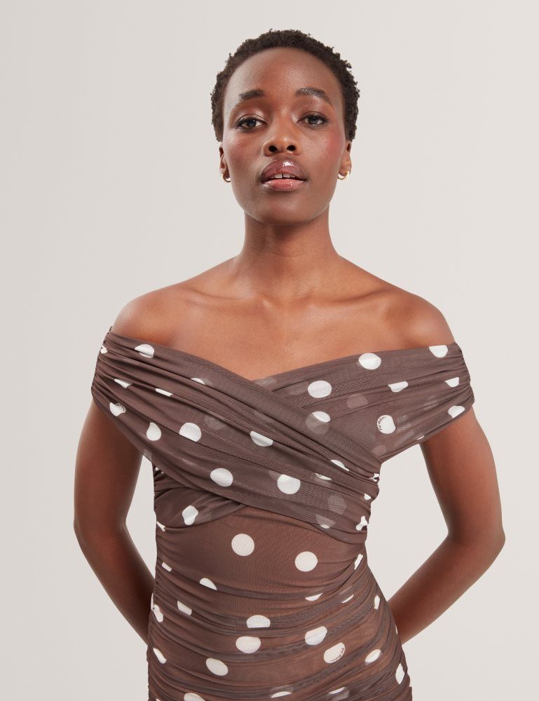 Ted Baker Tildahh - Off-shoulder Polka Dot Mesh Mini Dress Marron | 364152-JEG