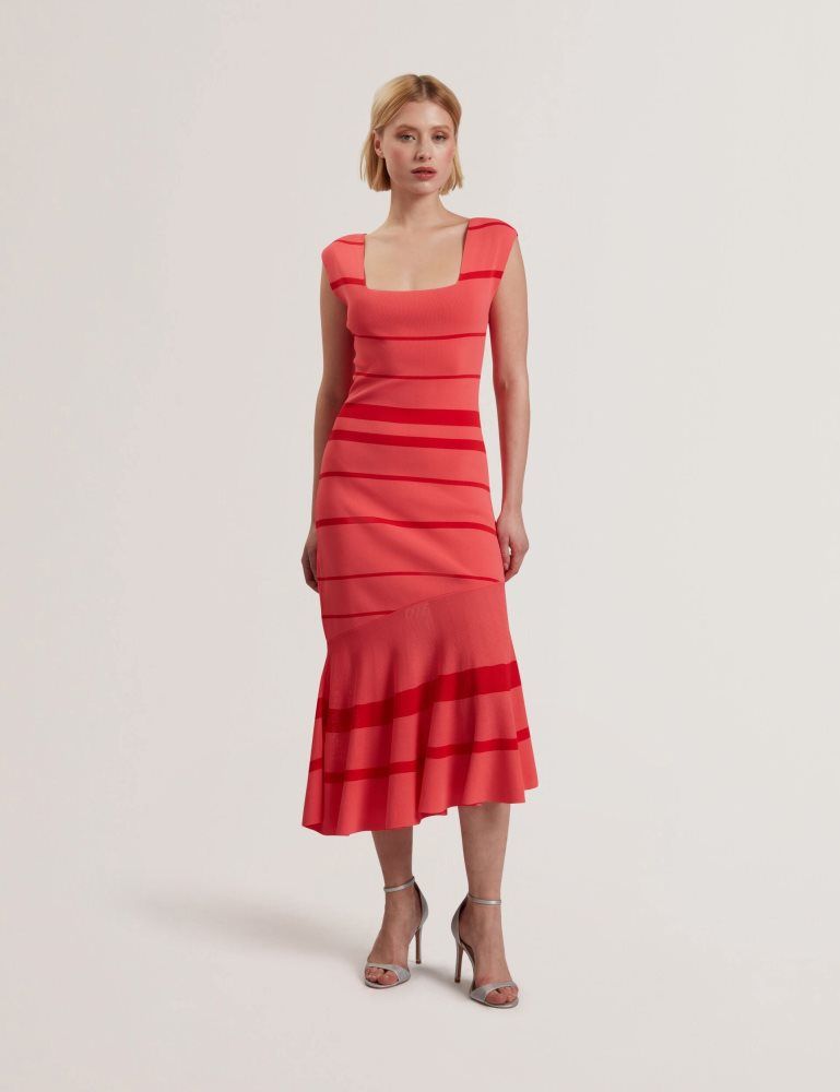 Ted Baker Tilleea - Striped Square Neck Flippy Midi Dress Corail | 239670-AEN